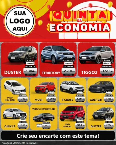 Modelo de Rede Social para Feed Instagram com o tema Quinta da Economia para Concessionaria de Carros