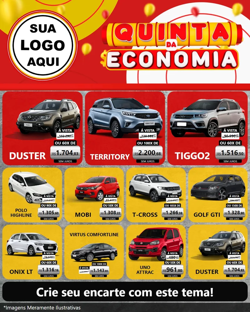 Modelo de Rede Social para Feed Instagram com o tema Quinta da Economia para Concessionaria de Carros