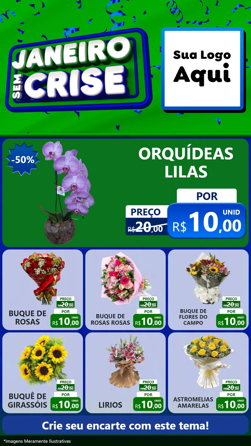 Modelo de Rede Social para Stories com o tema Janeiro Sem Crise para Floricultura e jardim