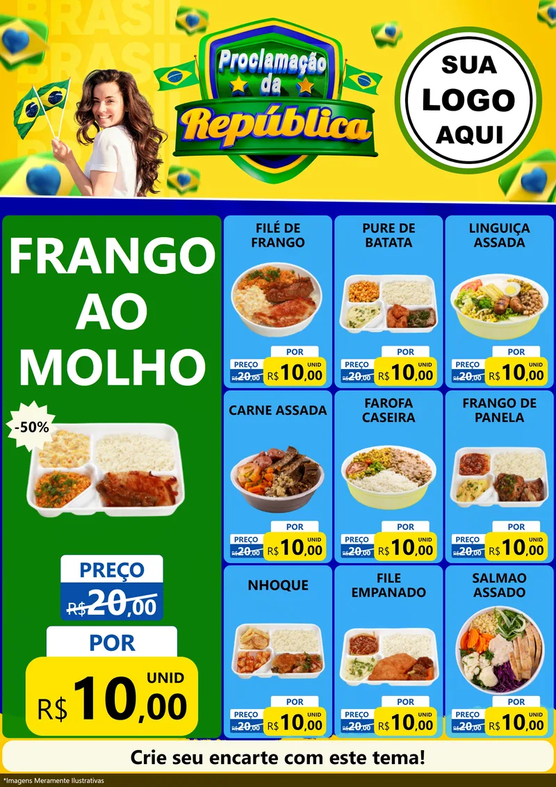 Modelo de Encarte para Encarte A4 Vertical com o tema Proclamação da República para Restaurante