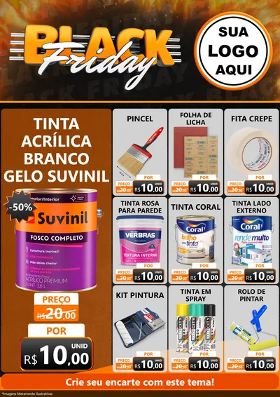 Modelo de Encarte para Encarte A4 Vertical com o tema Black Friday para Tintas e Ferramentas