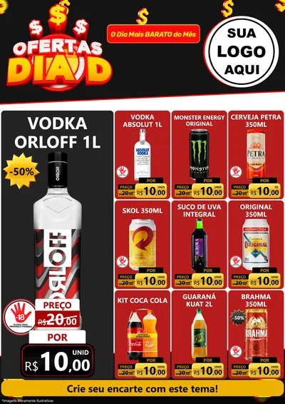 Modelo de Encarte para Encarte A4 Vertical com o tema Ofertas Dia D para Distribuidora de bebidas