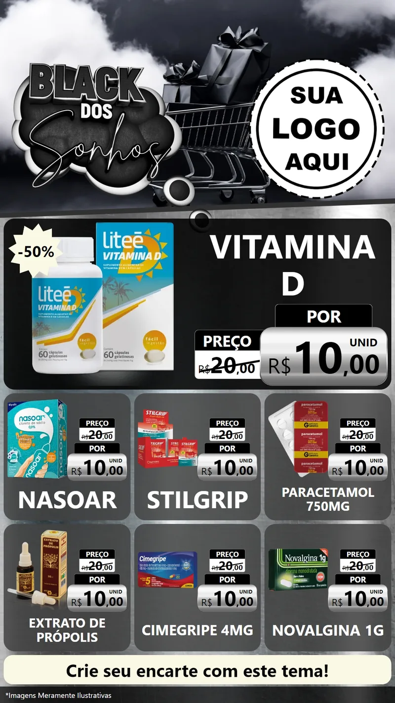 Modelo de Rede Social para Stories com o tema Black dos Sonhos para Farmácia