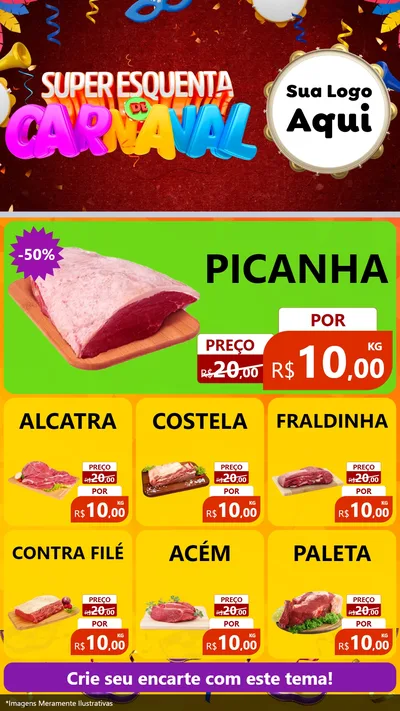 Modelo de Rede Social para Stories com o tema Super Esquenta de Carnaval para Açougue