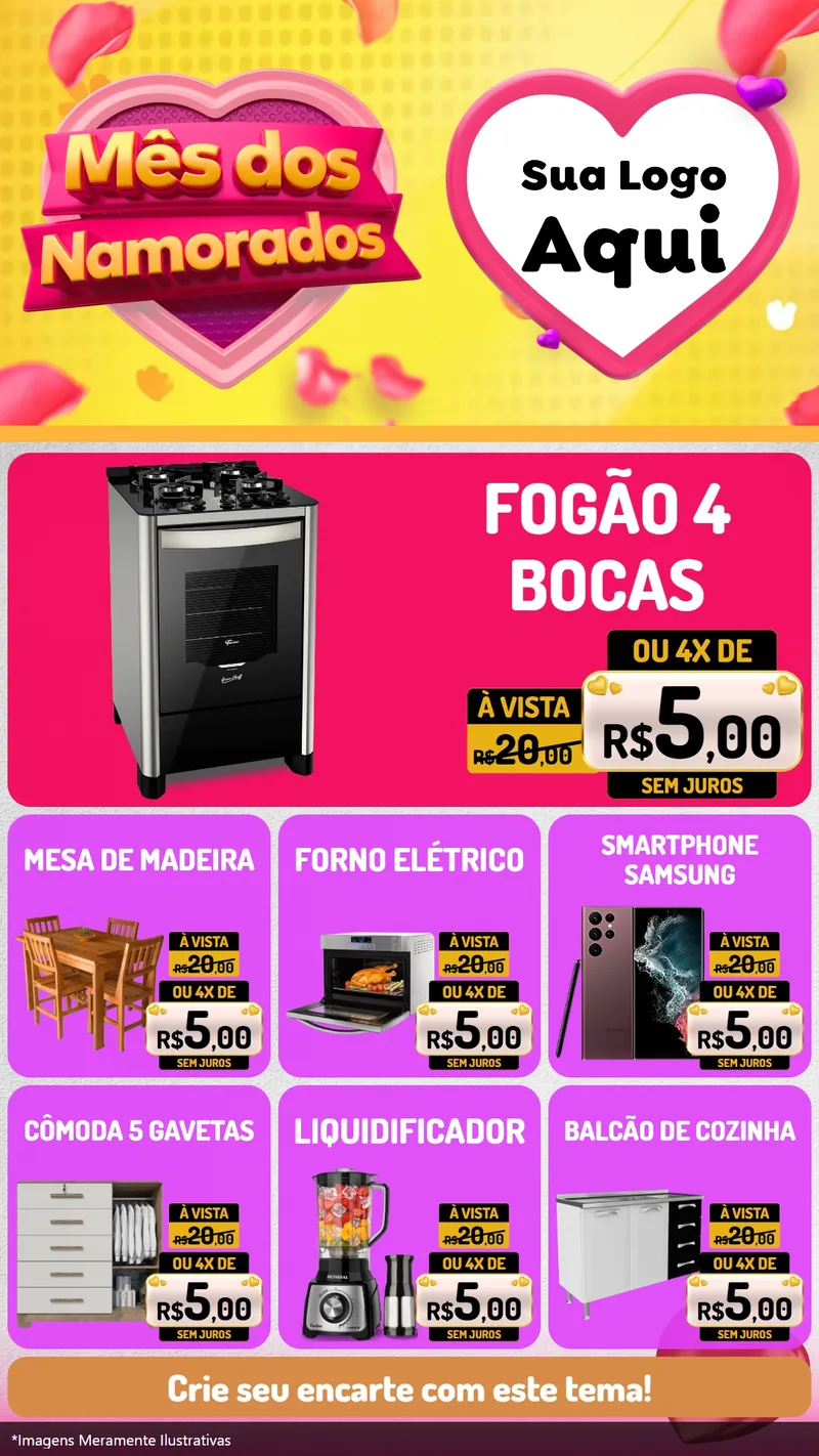 Modelo de Rede Social para Stories com o tema Mês dos Namorados para Móveis e Eletro