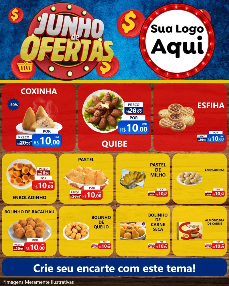 Modelo de Rede Social para Feed Instagram com o tema Junho de Ofertas para Salgadaria