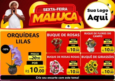 Modelo de Encarte para Encarte A4 Horizontal com o tema Sexta-feira Maluca para Floricultura e jardim