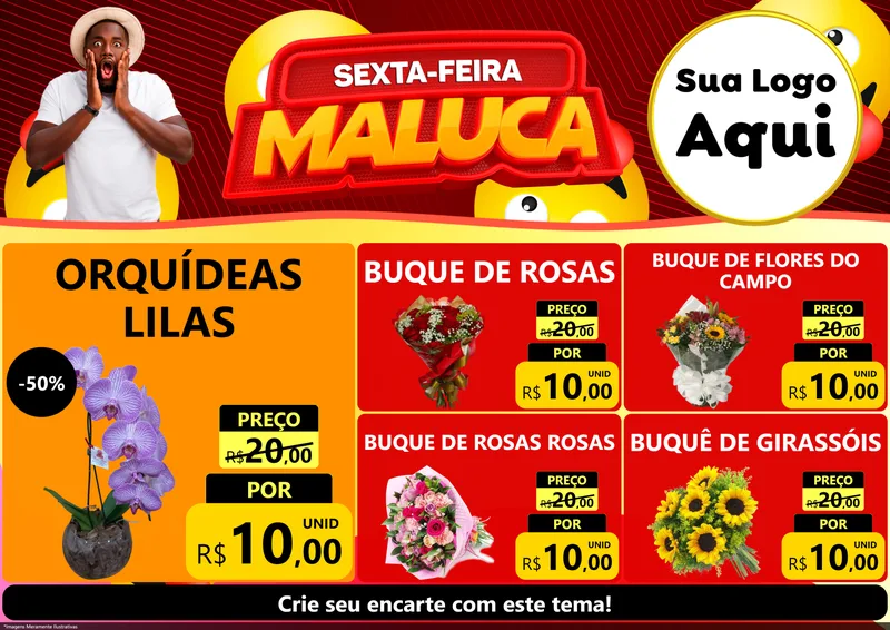 Modelo de Encarte para Encarte A4 Horizontal com o tema Sexta-feira Maluca para Floricultura e jardim