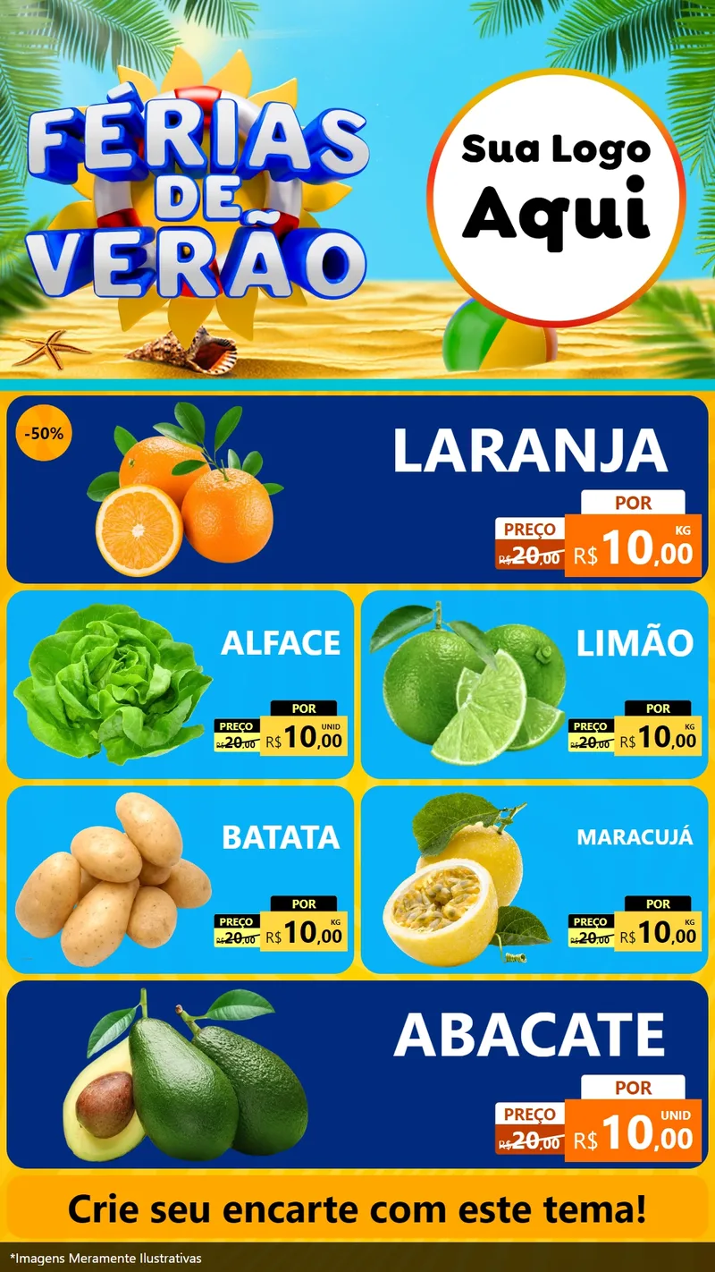 Modelo de TV para TV Vertical com o tema Férias de Verão para Hortifrúti