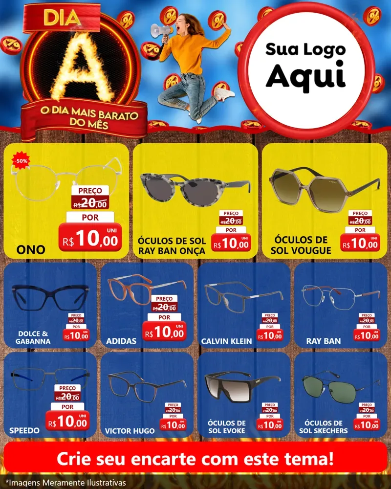 Modelo de Rede Social para Feed Instagram com o tema Dia A - O Dia Mais Barato Do Mês para Óticas