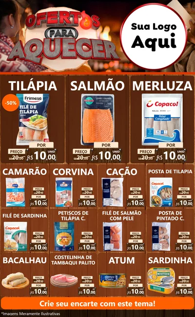 Modelo de Encarte para Encarte Grande com o tema Ofertas Para Aquecer para Peixaria