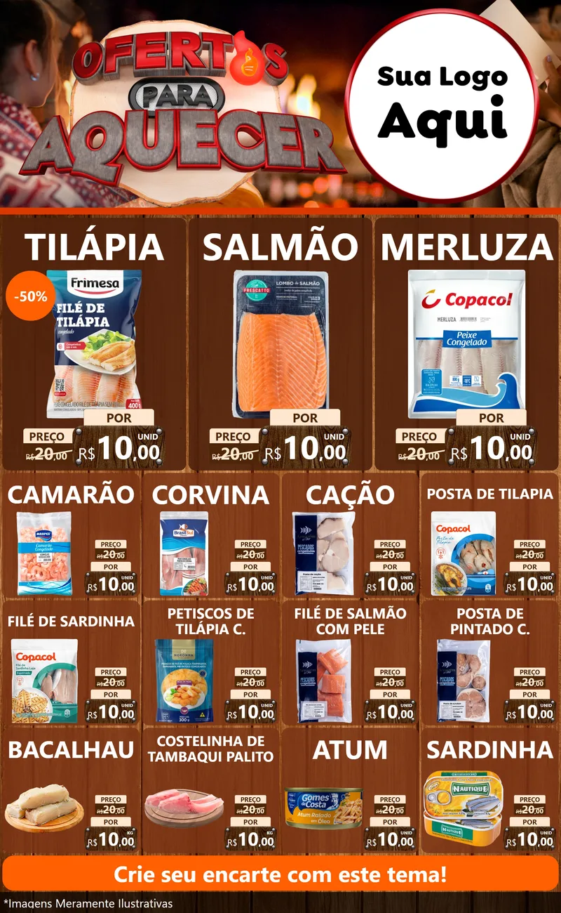 Modelo de Encarte para Encarte Grande com o tema Ofertas Para Aquecer para Peixaria