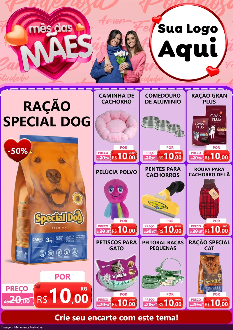 Modelo de Encarte para Encarte A4 Vertical com o tema Mês Das Mães para Pet Shop