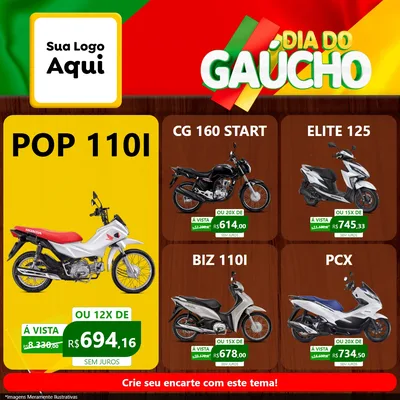 Modelo de Rede Social para Feed Facebook com o tema Dia do Gaúcho para Concessionaria de Motos