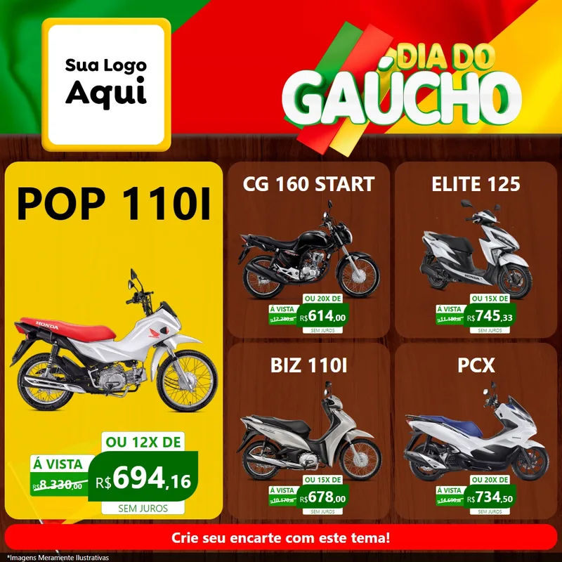 Modelo de Rede Social para Feed Facebook com o tema Dia do Gaúcho para Concessionaria de Motos