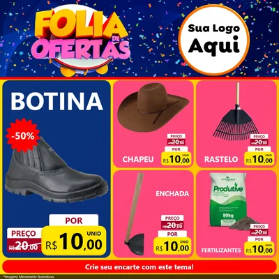 Modelo de Rede Social para Feed Facebook com o tema Folia de Ofertas para Agropecuária