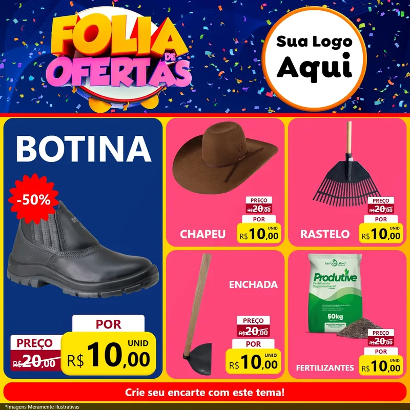 Modelo de Rede Social para Feed Facebook com o tema Folia de Ofertas para Agropecuária