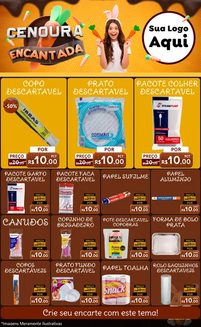 Modelo de Encarte para Encarte Grande com o tema Cenoura Encantada - Páscoa para Embalagens