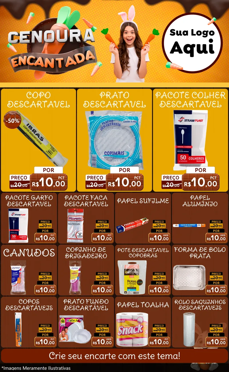 Modelo de Encarte para Encarte Grande com o tema Cenoura Encantada - Páscoa para Embalagens