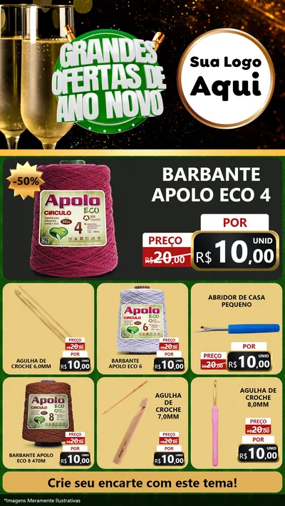 Modelo de Rede Social para Stories com o tema Grandes Ofertas de Ano Novo para Armarinho e Aviamentos