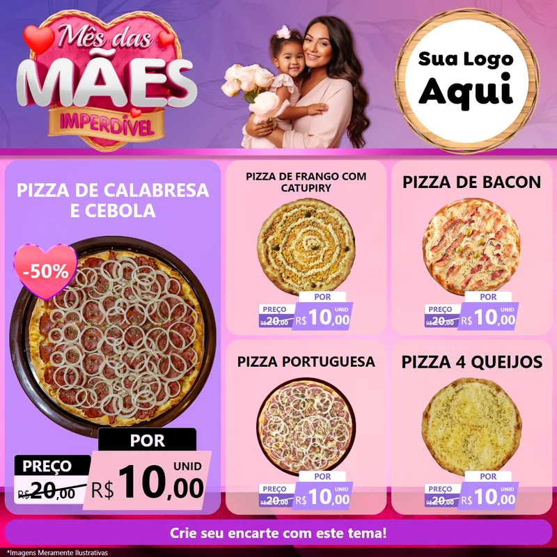 Modelo de Rede Social para Feed Facebook com o tema Mês das Mães Imperdível para Pizzaria