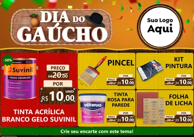 Modelo de Encarte para Encarte A4 Horizontal com o tema Dia do Gaúcho para Tintas e Ferramentas