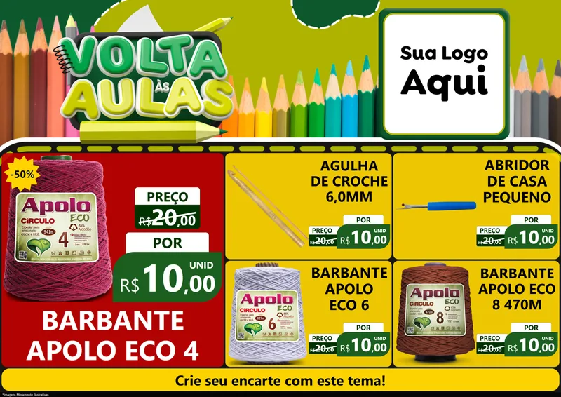 Modelo de Encarte para Encarte A4 Horizontal com o tema Volta às Aulas para Armarinho e Aviamentos