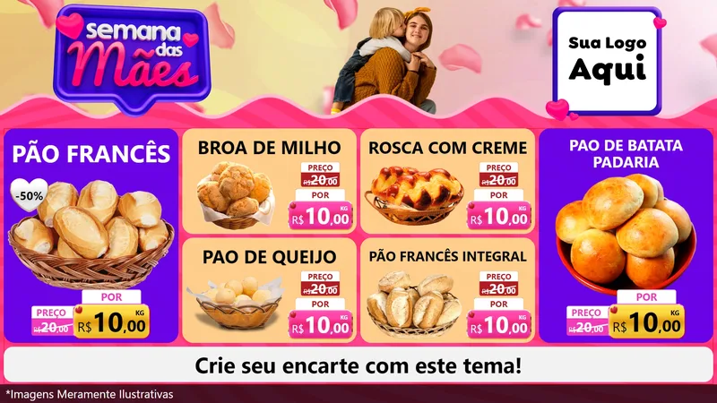 Modelo de TV para TV Horizontal com o tema Semana das Mães para Padaria