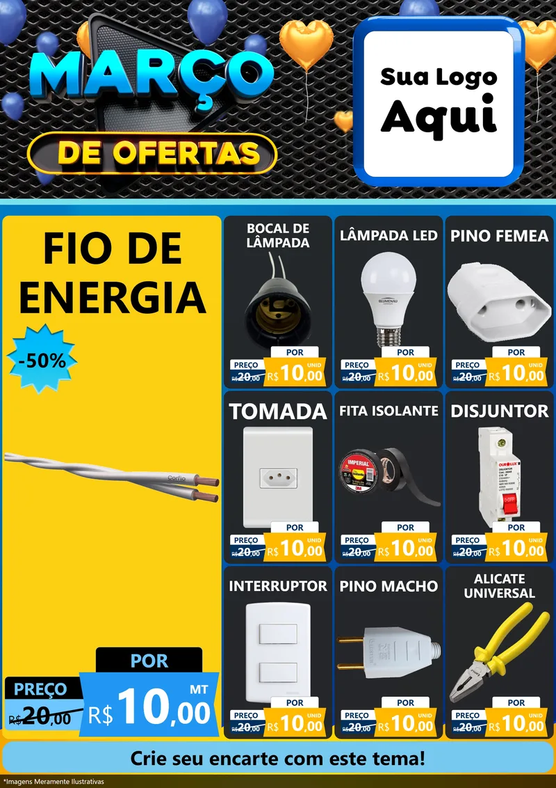 Modelo de Encarte para Encarte A4 Vertical com o tema Março de Ofertas para Materiais Elétricos