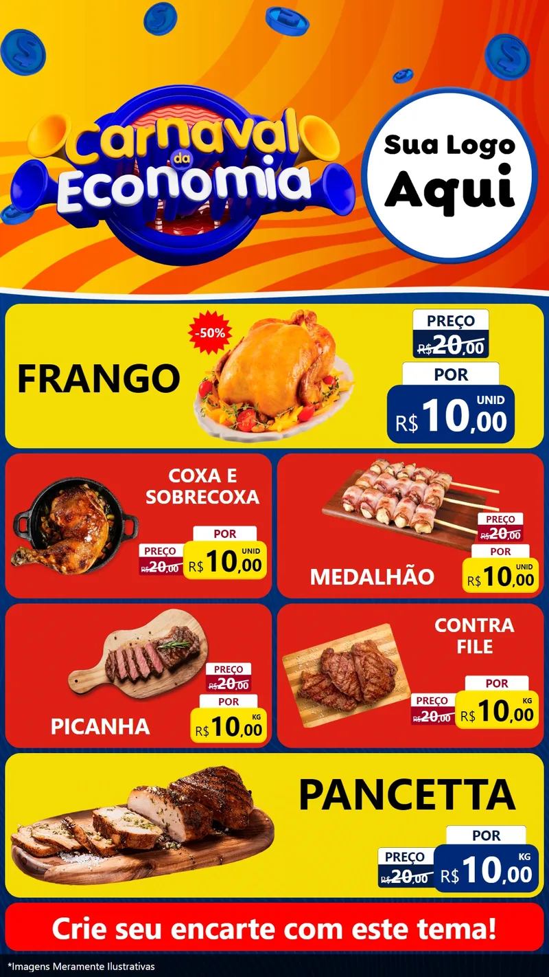 Modelo de TV para TV Vertical com o tema Carnaval da Economia para Assados