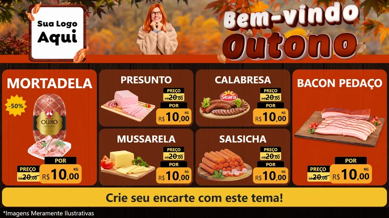 Modelo de TV para TV Horizontal com o tema Bem-vindo Outono para Frios e Laticínios