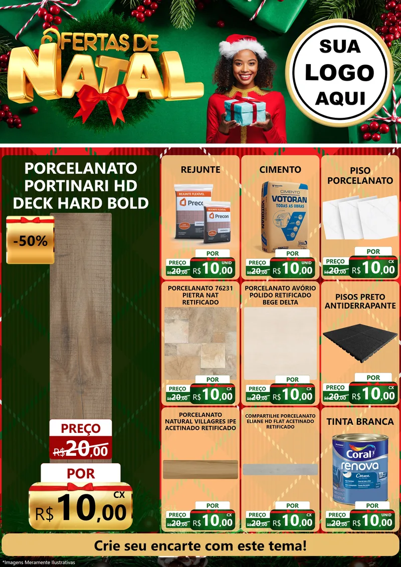 Modelo de Encarte para Encarte A4 Vertical com o tema Ofertas de Natal para Pisos e revestimentos