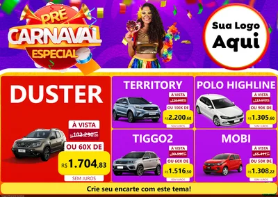 Modelo de Encarte para Encarte A4 Horizontal com o tema Pré-Carnaval Especial para Concessionaria de Carros