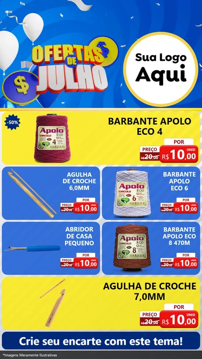 Modelo de TV para TV Vertical com o tema Ofertas de Julho para Armarinho e Aviamentos