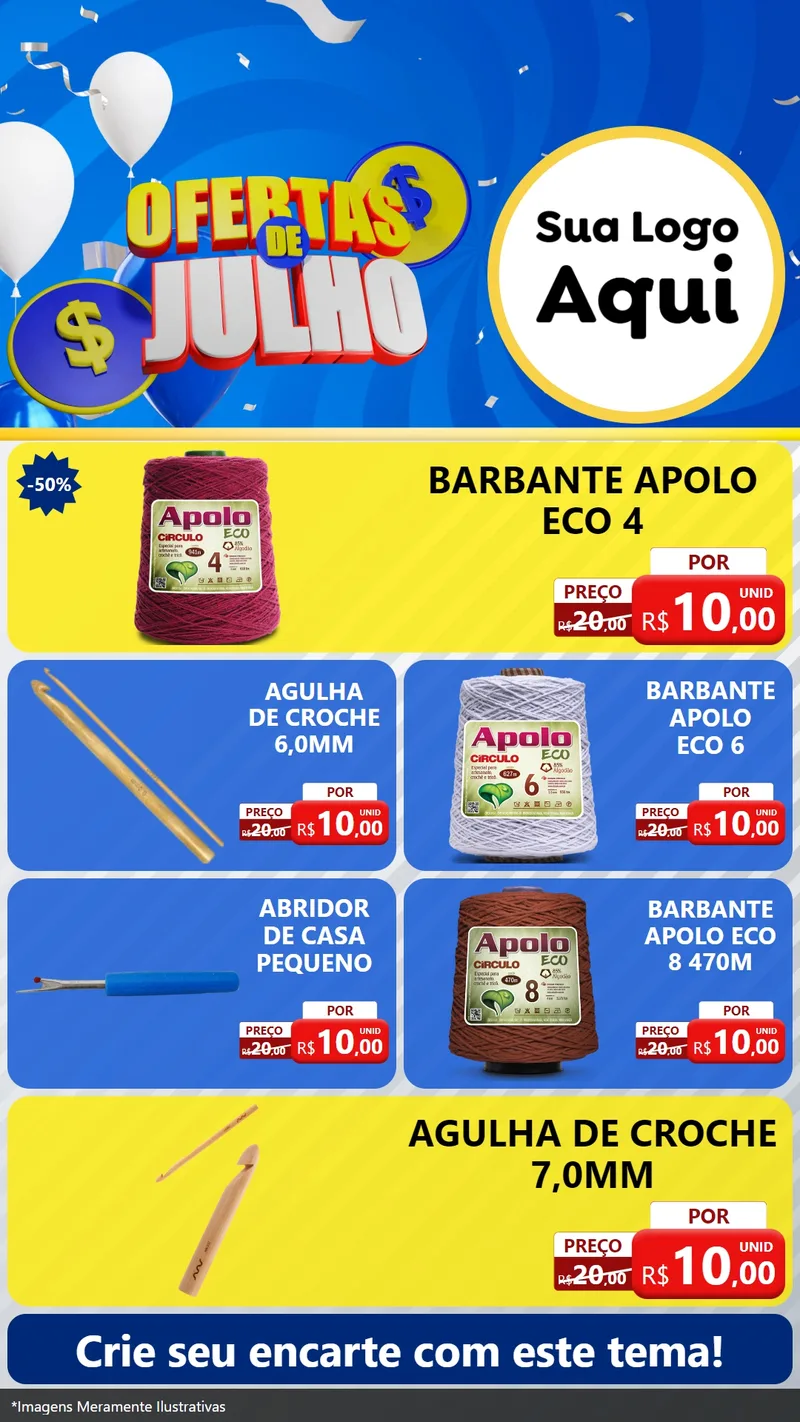 Modelo de TV para TV Vertical com o tema Ofertas de Julho para Armarinho e Aviamentos