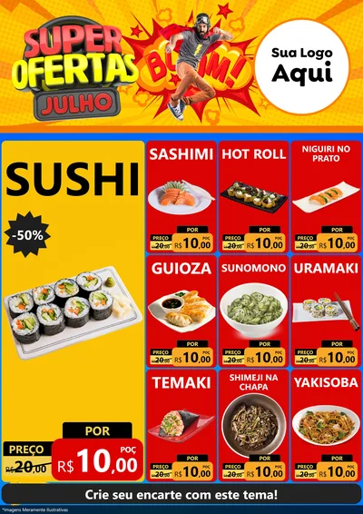 Modelo de Encarte para Encarte A4 Vertical com o tema Super Ofertas Julho para Comida japonesa