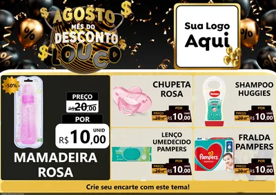 Modelo de Encarte para Encarte A4 Horizontal com o tema Agosto Mês do Desconto Louco para Bebês