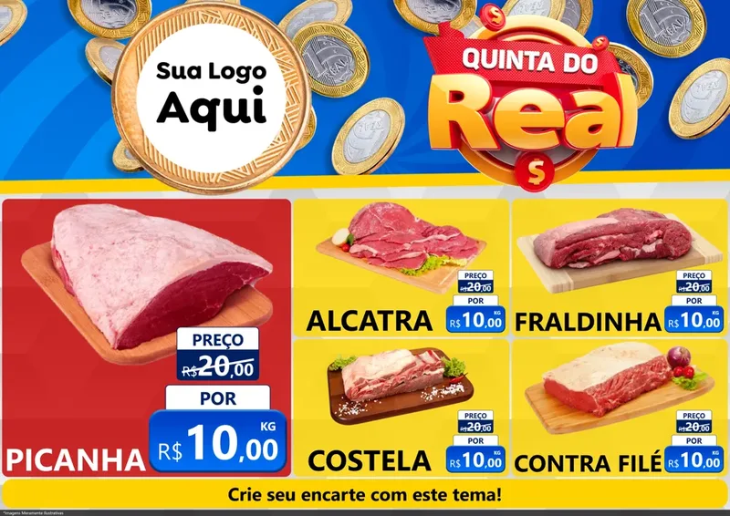 Modelo de Encarte para Encarte A4 Horizontal com o tema Quinta do Real para Açougue