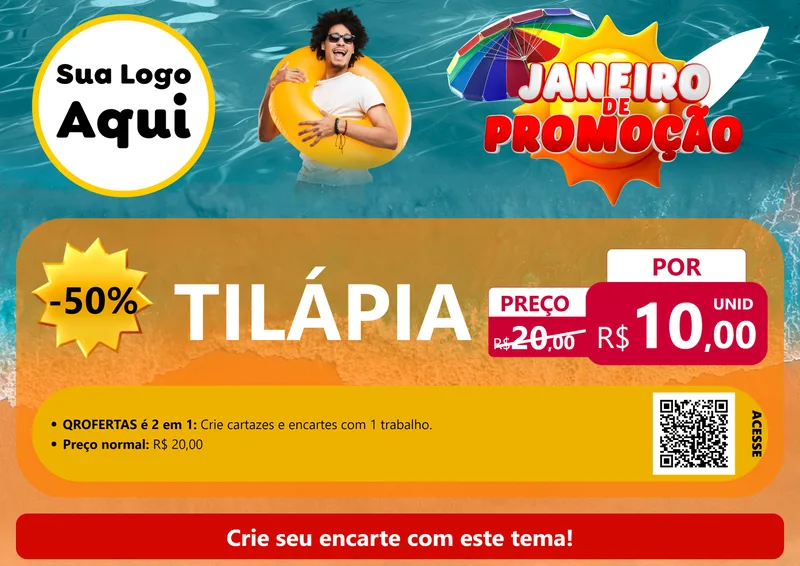 Modelo de Cartaz para Cartaz A4 Horizontal com o tema Janeiro de Promoção para Peixaria
