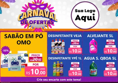 Modelo de Encarte para Encarte A4 Horizontal com o tema Carnaval de Ofertas para Produtos de Limpeza