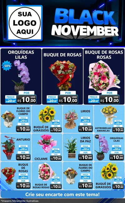 Modelo de Encarte para Encarte Grande com o tema Black November para Floricultura e jardim