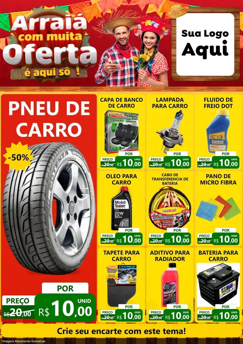 Modelo de Encarte para Encarte A4 Vertical com o tema Arraiá Com Muita Oferta - É Aqui Sô! para Auto peças