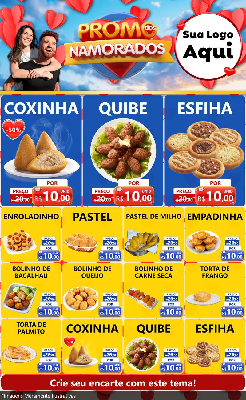 Modelo de Encarte para Encarte Grande com o tema Promo dos Namorados para Salgadaria