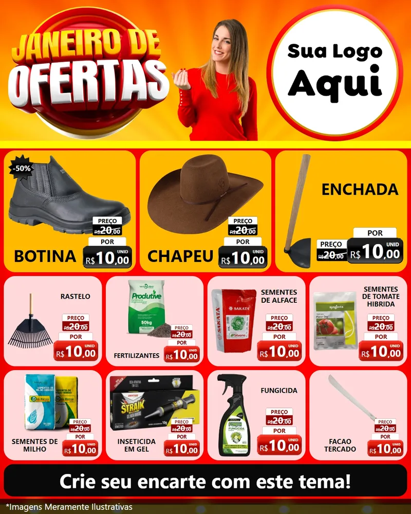 Modelo de Rede Social para Feed Instagram com o tema Janeiro de Ofertas para Agropecuária