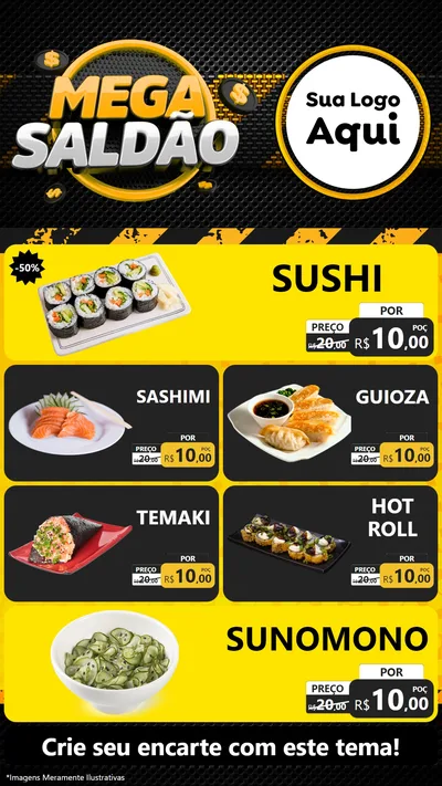 Modelo de TV para TV Vertical com o tema Mega Saldão para Comida japonesa