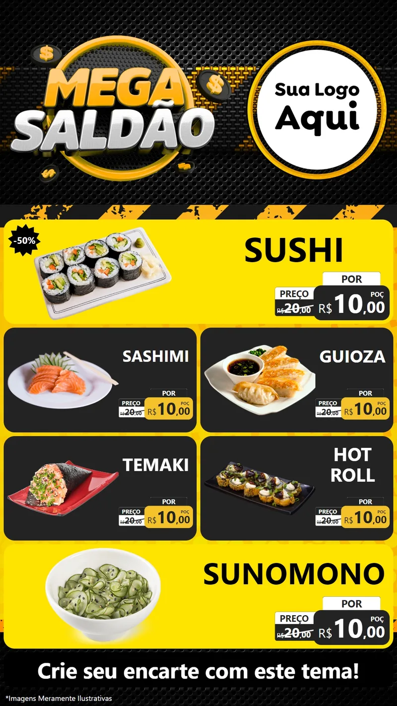 Modelo de TV para TV Vertical com o tema Mega Saldão para Comida japonesa