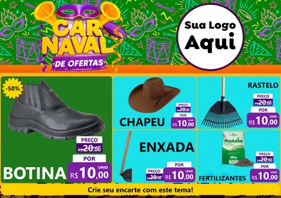 Modelo de Encarte para Encarte A4 Horizontal com o tema Carnaval de Ofertas para Agropecuária