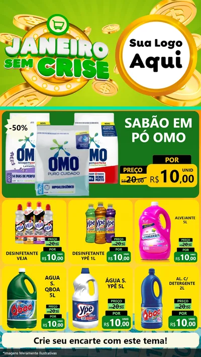 Modelo de Rede Social para Stories com o tema Janeiro Sem Crise para Produtos de Limpeza