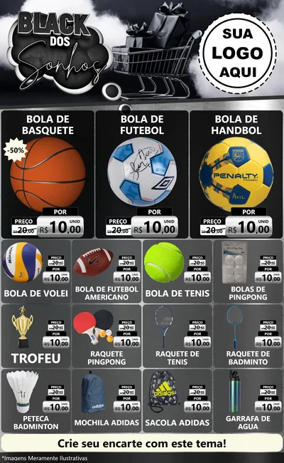 Modelo de Encarte para Encarte Grande com o tema Black dos Sonhos para Artigos Esportivos