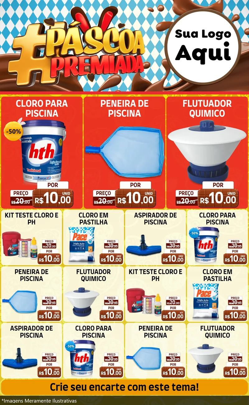 Modelo de Encarte para Encarte Grande com o tema Páscoa Premiada para Produtos para Piscina